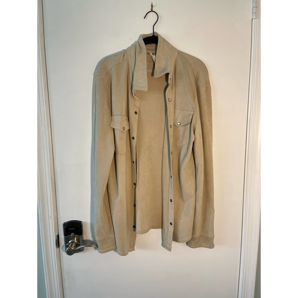JAASE Women's Faux Suede Pearl Snap Button Front Top Sz M Beige Polyester